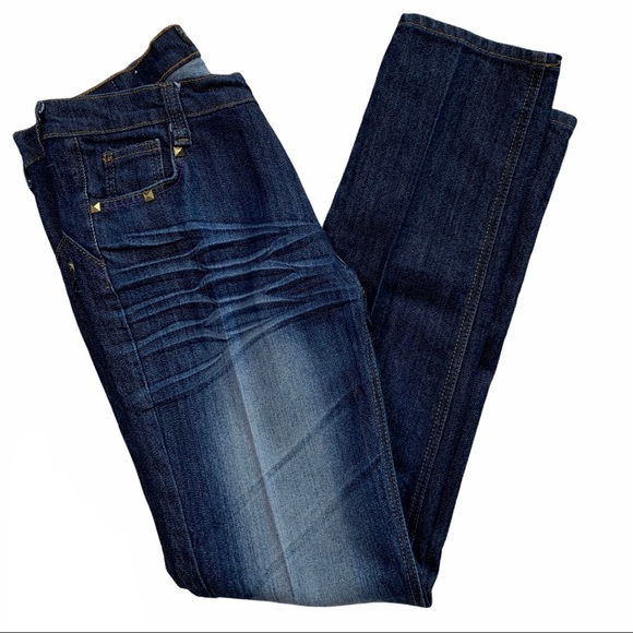 Old School Junior Dark Wash Straight Leg Blue Jeans - Picture 6 of 11